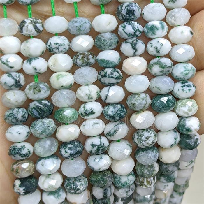 Natural Green Tree Agate Rondelle Beads Faceted