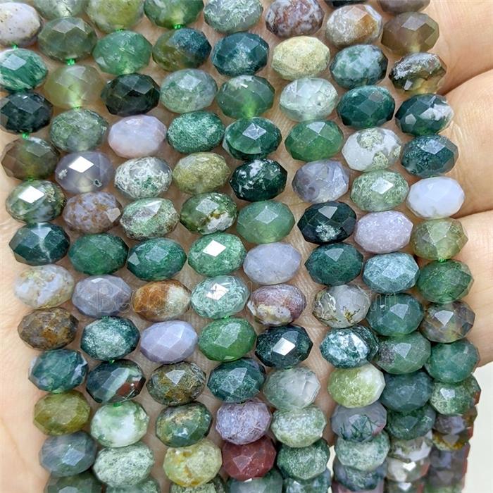Natural Indian Agate Rondelle Beads Green Faceted