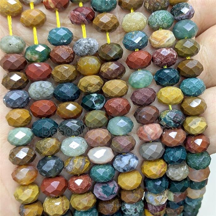 Natural Ocean Agate Rondelle Beads Multicolor Faceted
