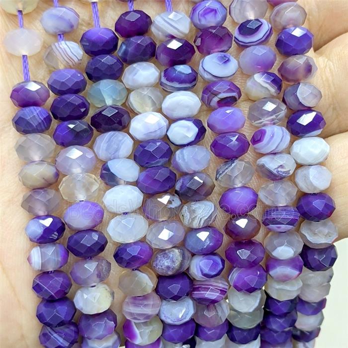 Natural Purple Stripe Agate Rondelle Beads Banded Dye Faceted
