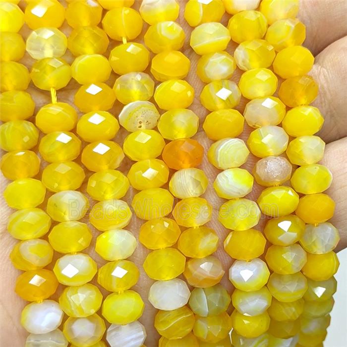 Natural Yellow Stripe Agate Rondelle Beads Dye Faceted