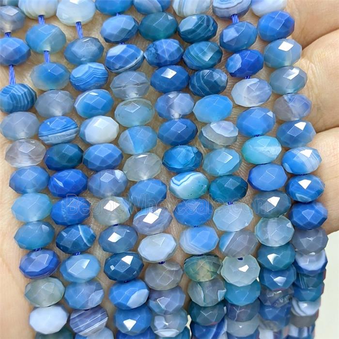 Natural Blue Stripe Agate Rondelle Beads Dye Faceted