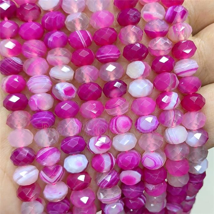 Natural Hotpink Stripe Agate Rondelle Beads Dye Faceted