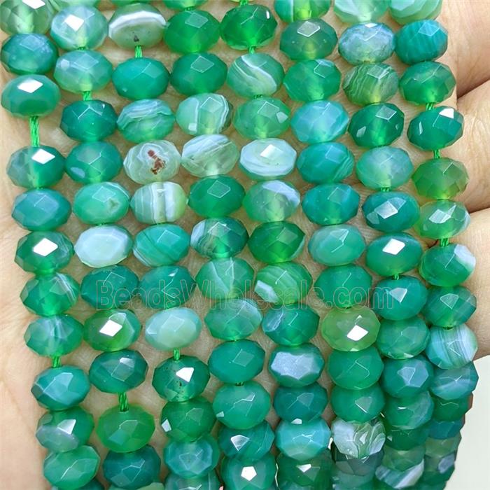 Natural Green Stripe Agate Rondelle Beads Dye Faceted