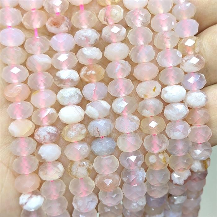 Natural Pink Sakura Agate Rondelle Beads Faceted