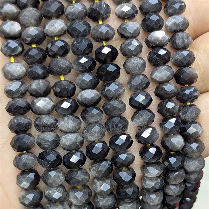 Natural Silver Obsidian Rondelle Beads Faceted