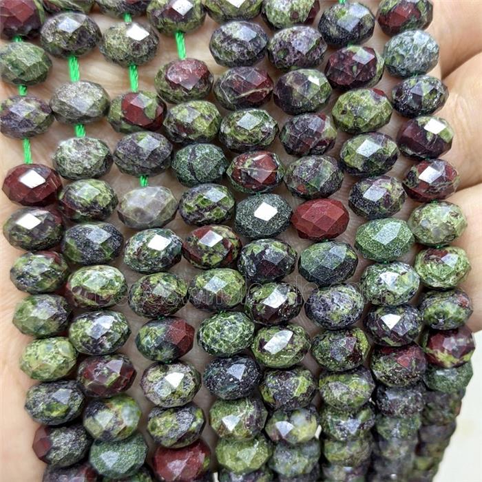 Natural Dragon Bloodstone Beads Green Faceted Rondelle