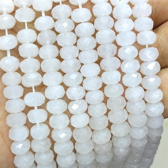 Natural White Jade Rondelle Beads Faceted