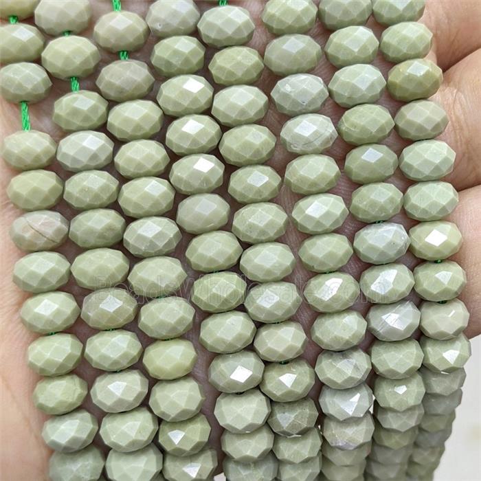 Natural Chinese Alax Agate Beads Alashan Green Faceted Rondelle