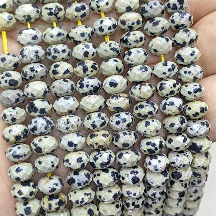 Natural Black Dalmatian Jasper Rondelle Beads Faceted