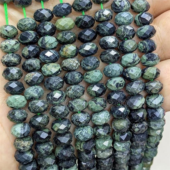 Natural Green Kambaba Jasper Rondelle Beads Faceted