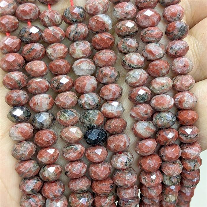 Natural Sesame Jasper Beads Red Faceted Rondelle