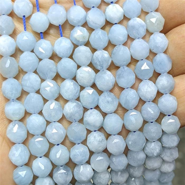 Natural Blue Aquamarine Beads Cutted Round