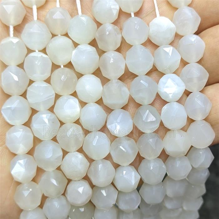 Natural White Moonstone Beads Cutted Round