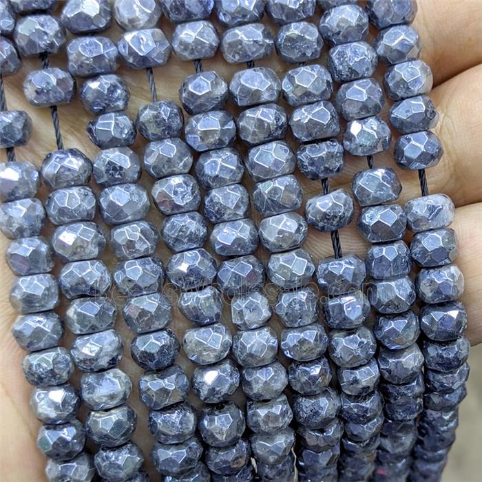 Natural Black Labradorite Beads Faceted Rondelle Electroplated