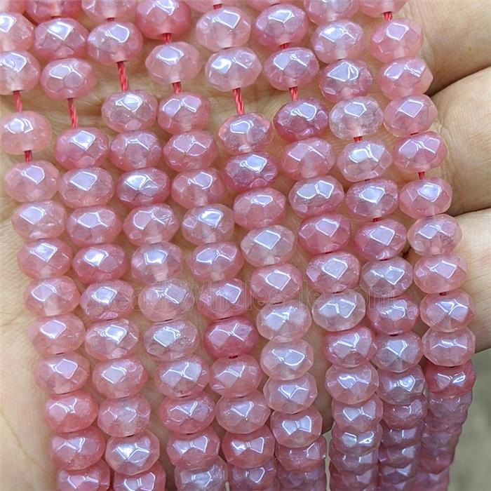 Pink Synthetic Quartz Beads Faceted Rondelle Electroplated