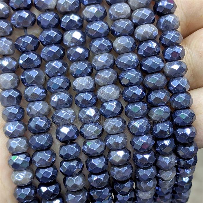 Silver Obsidian Beads Faceted Rondelle Electroplated