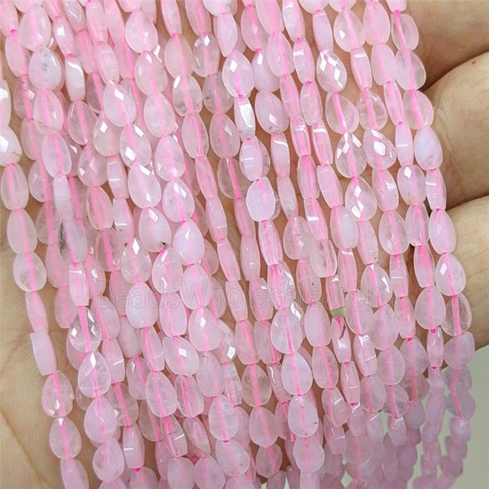 Natural Pink Rose Quartz Beads Faceted Teardrop