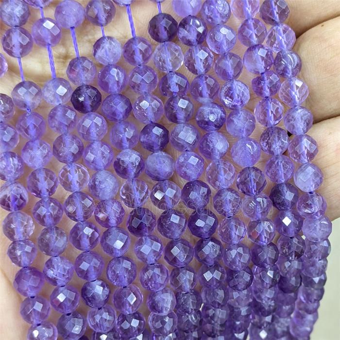 Natural Amethyst Beads Faceted Round Lt.purple