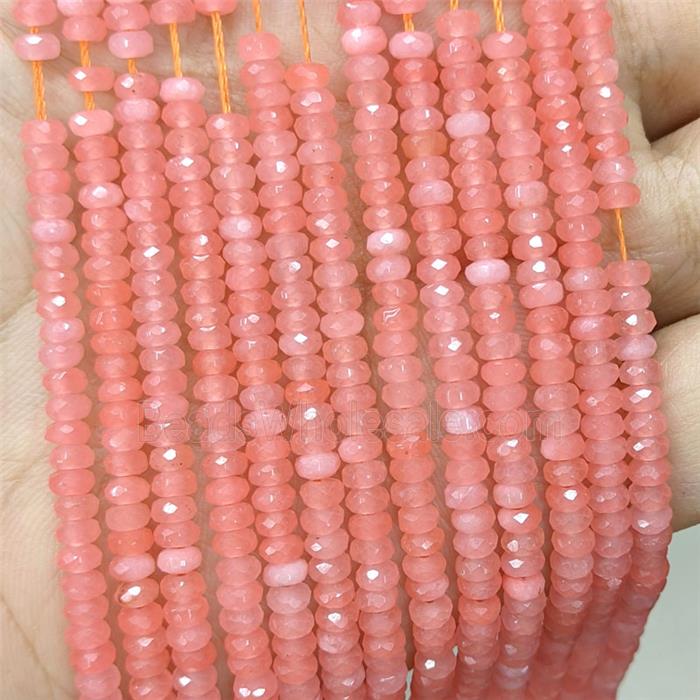 Pink Dye Jade Beads Faceted Rondelle