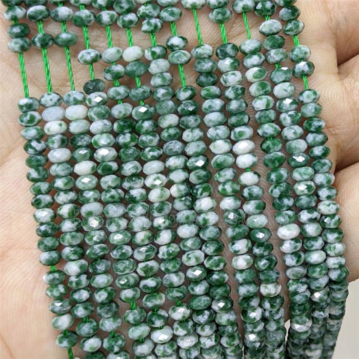 Green Dalmatian Jasper Beads Faceted Rondelle