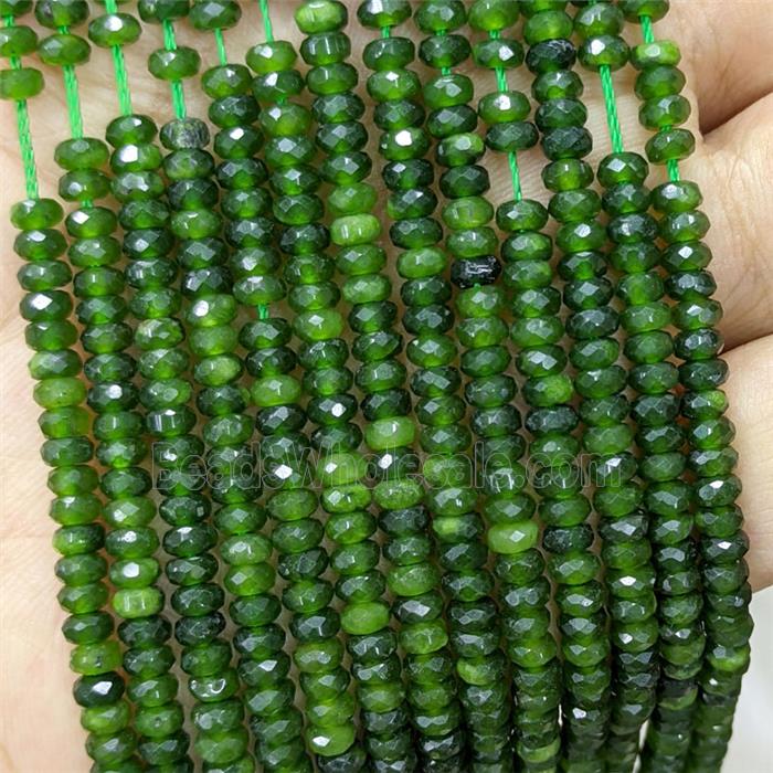 Green Nephrite Jade Beads Faceted Rondelle