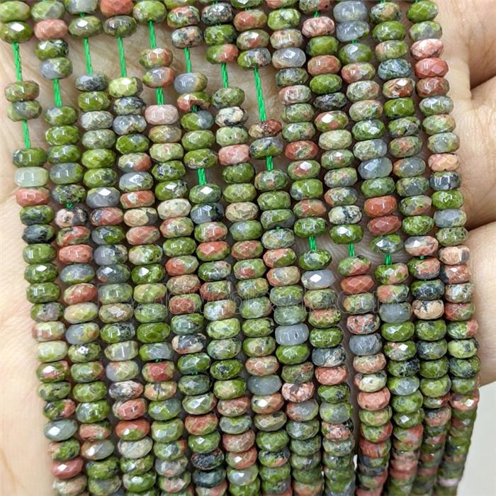 Green Unakite Beads Faceted Rondelle