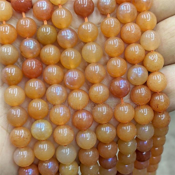 Red Aventurine Beads Smooth Round Blue Electroplated