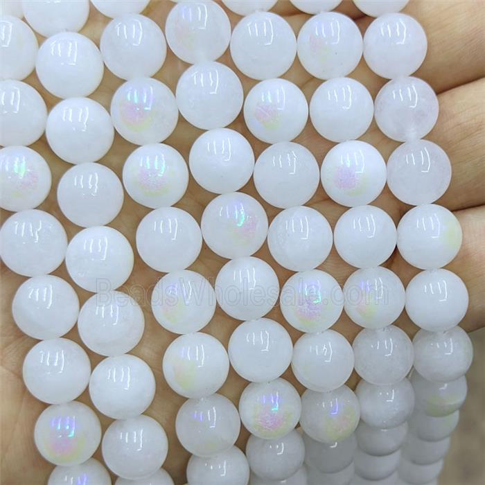 White Jade Round Beads Smooth Blue Electroplated