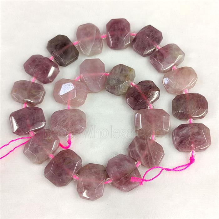 Natural Madagascar Rose Quartz Rectangle Beads Pink Faceted