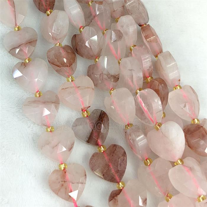 Natural Red Hematoid Quartz Heart Beads Faceted