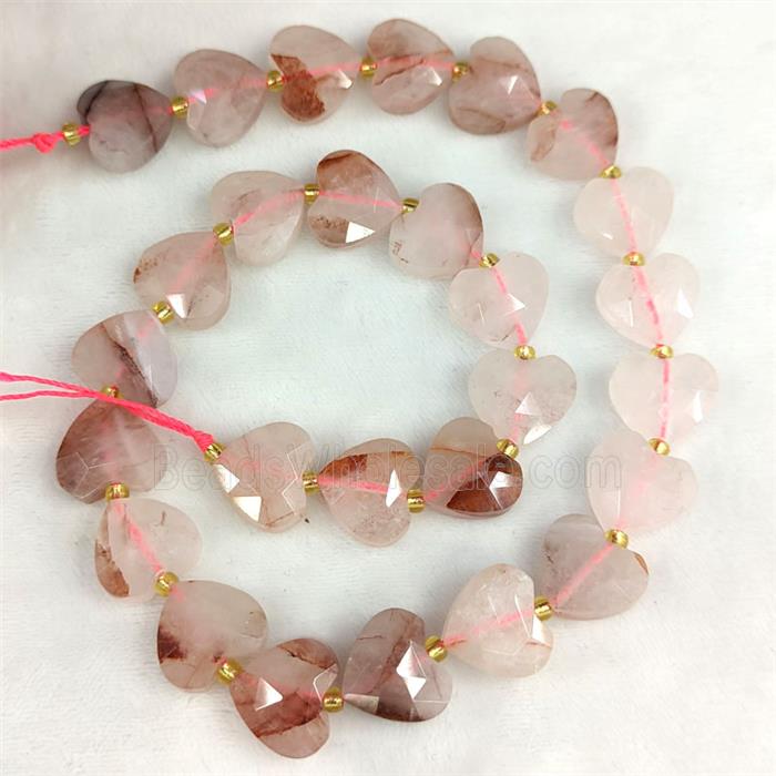 Natural Red Hematoid Quartz Heart Beads Faceted
