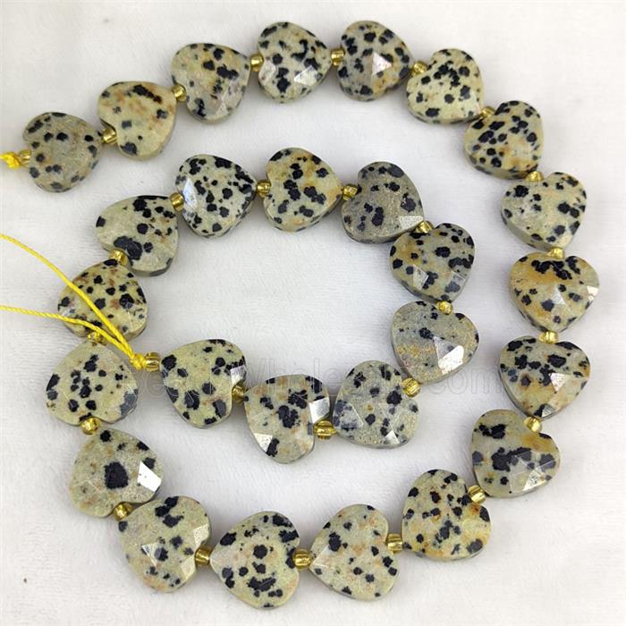 Black Dalmatian Jasper Heart Beads Faceted