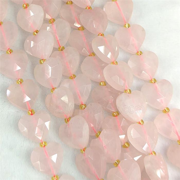 Natural Pink Rose Quartz Heart Beads Faceted