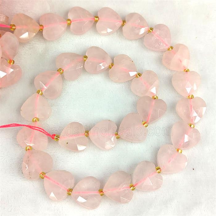 Natural Pink Rose Quartz Heart Beads Faceted