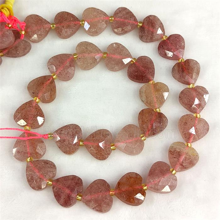 Natural Pink Strawberry Quartz Heart Beads Faceted