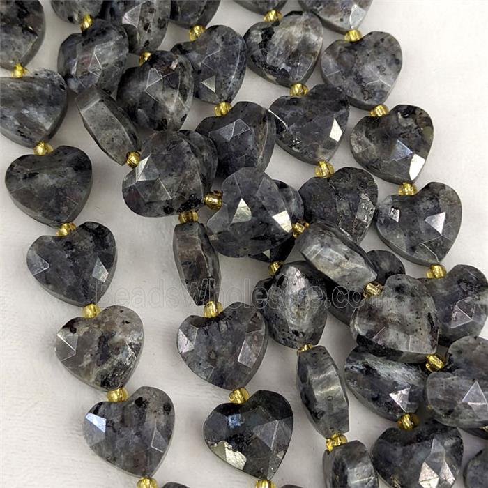 Natural Black Labradorite Heart Beads Faceted
