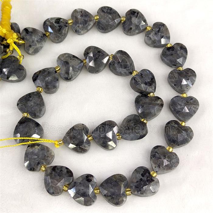 Natural Black Labradorite Heart Beads Faceted
