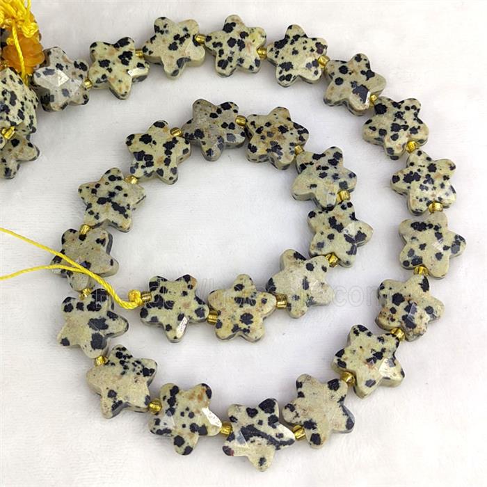 Natural Black Dalmatian Jasper Star Beads Faceted