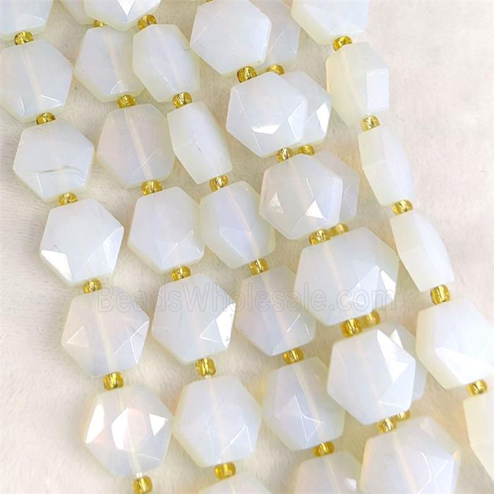 White Opalite Hexagon Beads Faceted