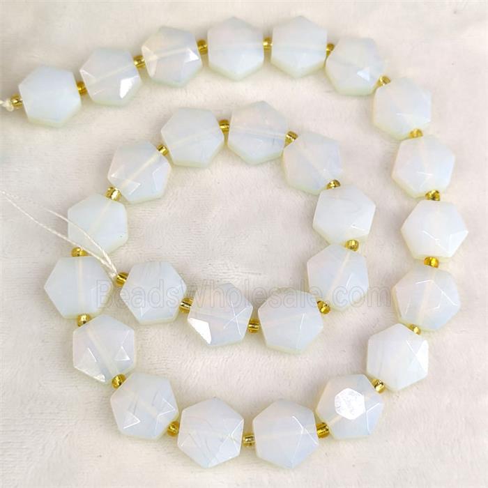 White Opalite Hexagon Beads Faceted