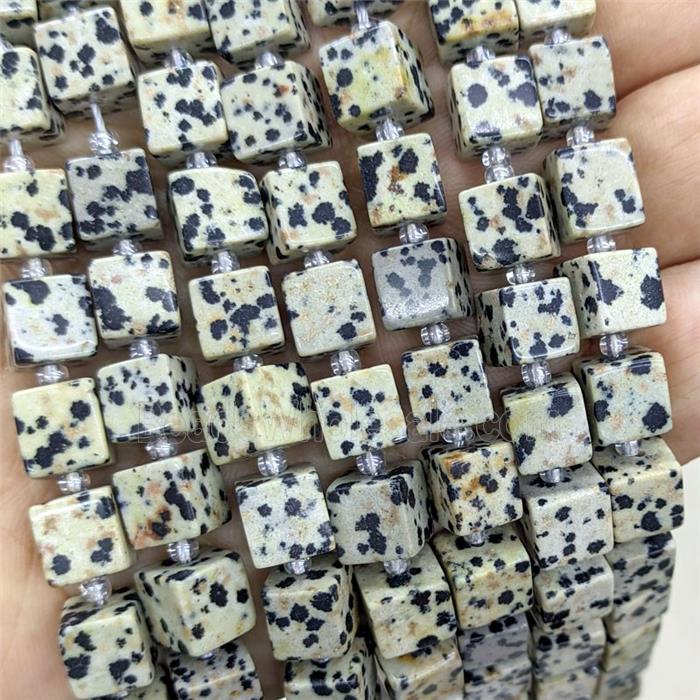 Natural Black Dalmatian Cube Beads
