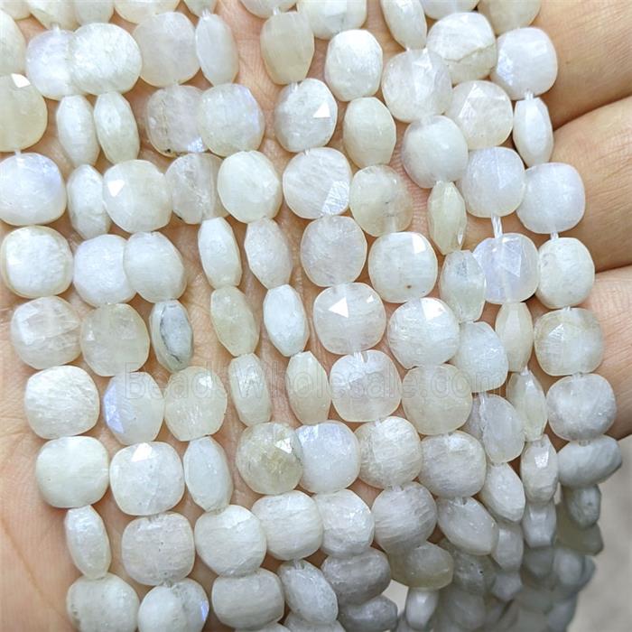Natural White Moonstone Square Beads Faceted Blue Flash