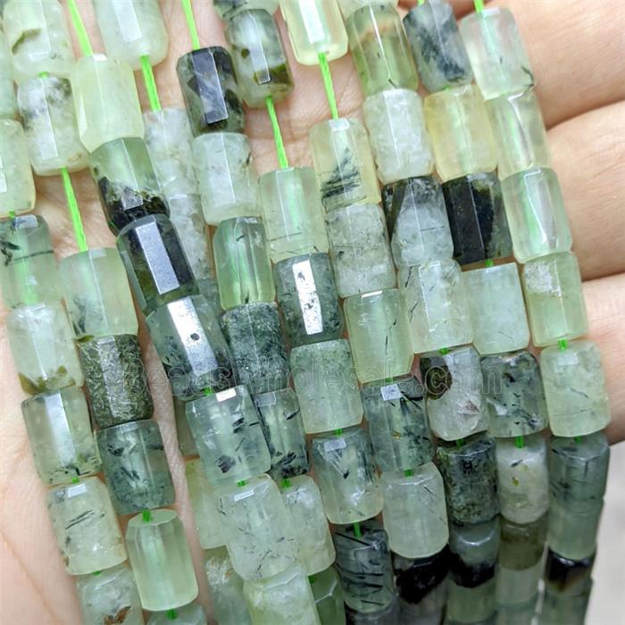 Natural Green Prehnite Tube Beads Faceted
