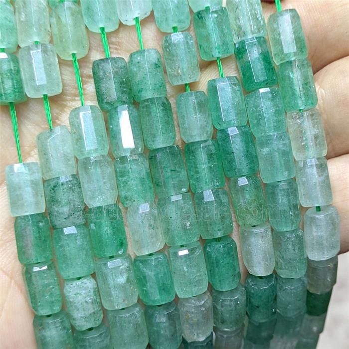 Natural Green Strawberry Quartz Tube Beads Faceted