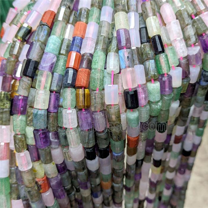 Natural Gemstone Tube Beads Faceted Mixed