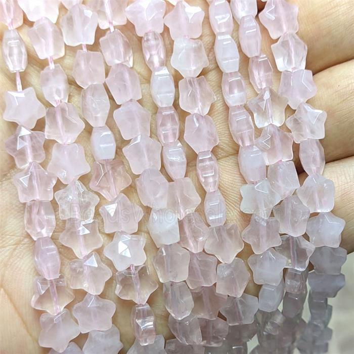 Natural Pink Rose Quartz Star Beads Faceted