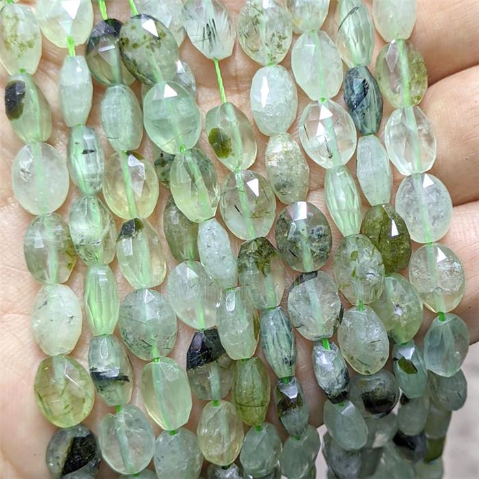 Natural Green Prehnite Oval Beads Faceted
