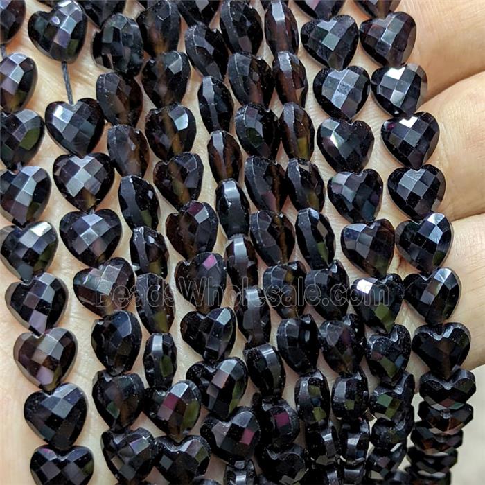 Natural Black Obsidian Heart Beads Faceted