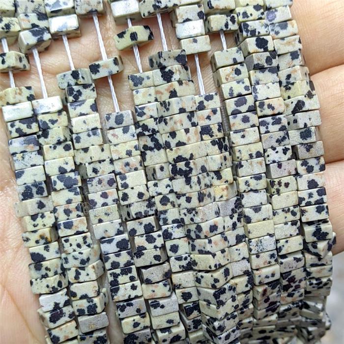Natural Black Dalmatian Jasper Square Beads